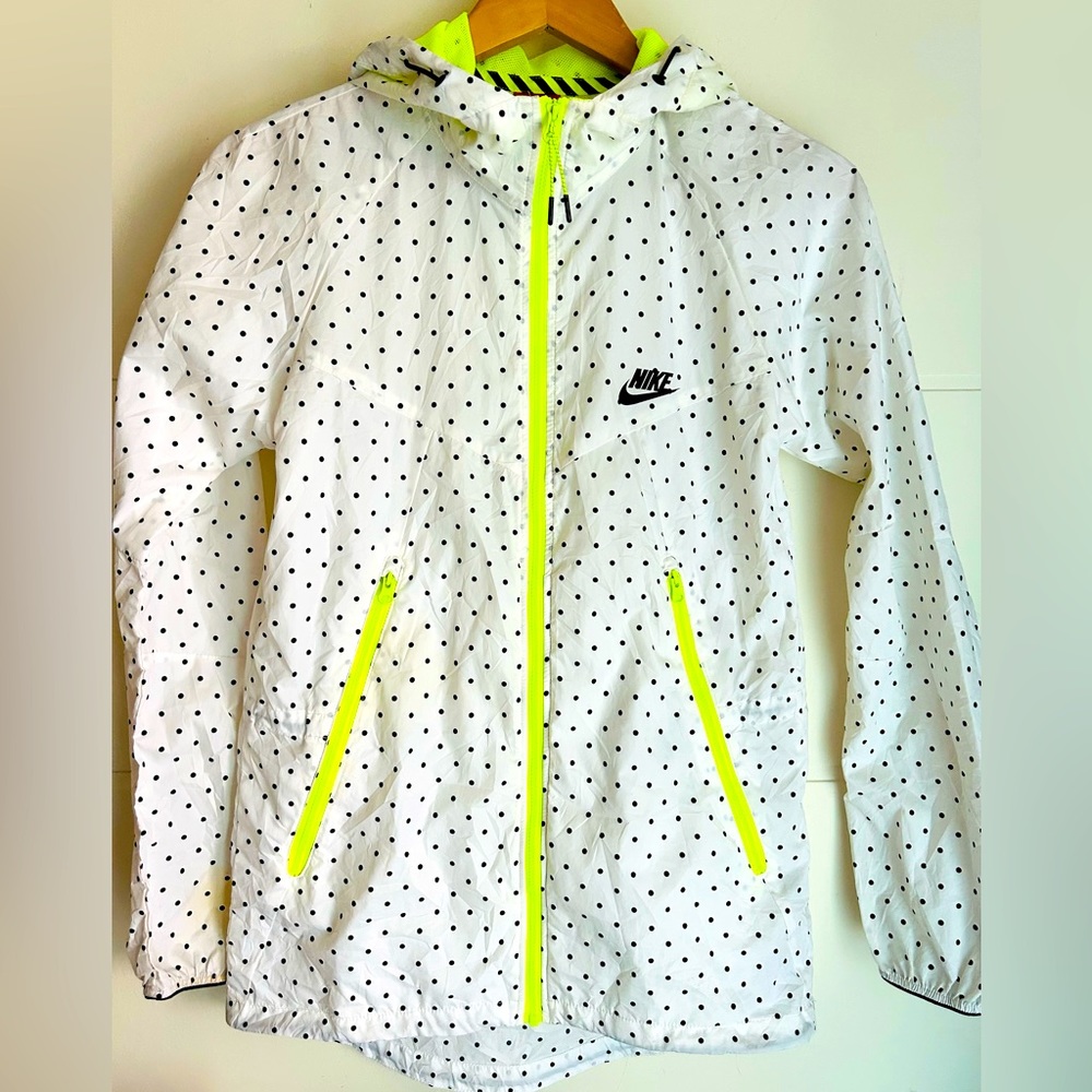 NIKE womens size XS white/ neon yellow polka dot jacket in like new condition